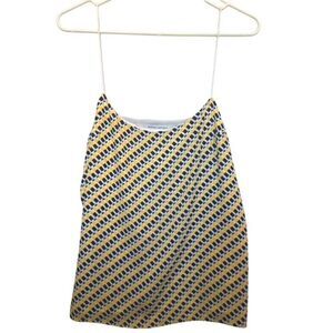 Banana Republic Navy Blue, Yellow, White Print Dressy Tank Top, size 16, Lined